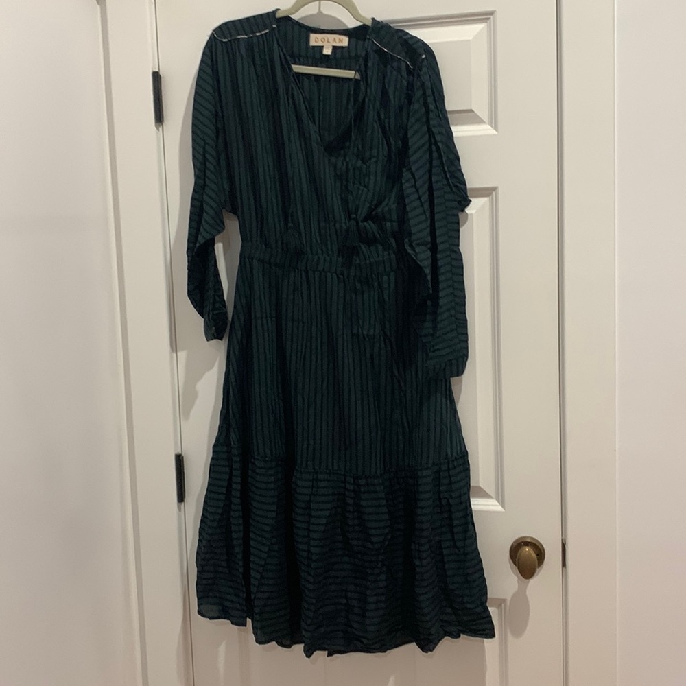 DOLAN Size M green striped tassel dress